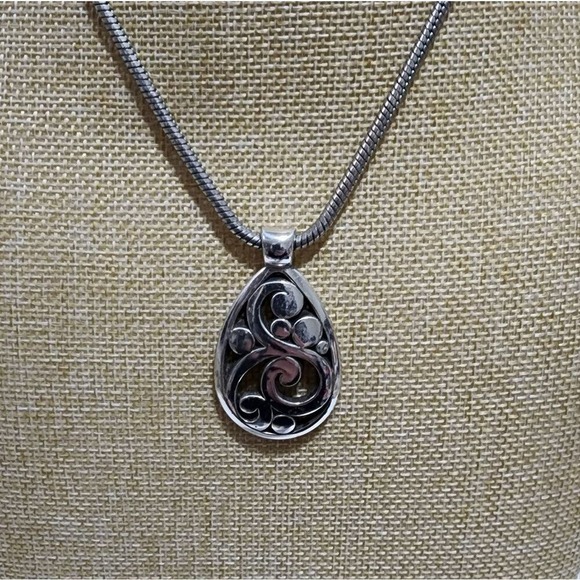Brighton Jewelry - Brighton Contempo Silver plated Pendant Necklace Snake Chain Filigree Design